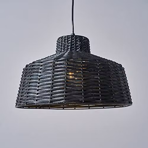 MiniSun Boho Style Black Woven Rattan Cone Pendant Light with Warm White LED Bulb – 3