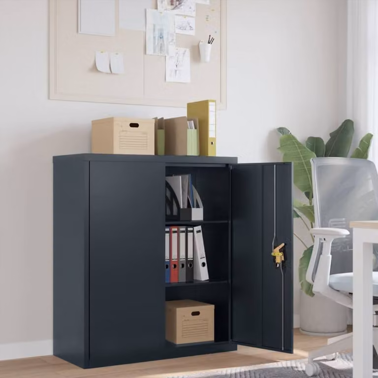 Berkfield Home Durable Steel File Cabinet in Anthracite with Hinged Doors and Adjustable Shelves, W/D/H: 90 x 40 x 105 cm