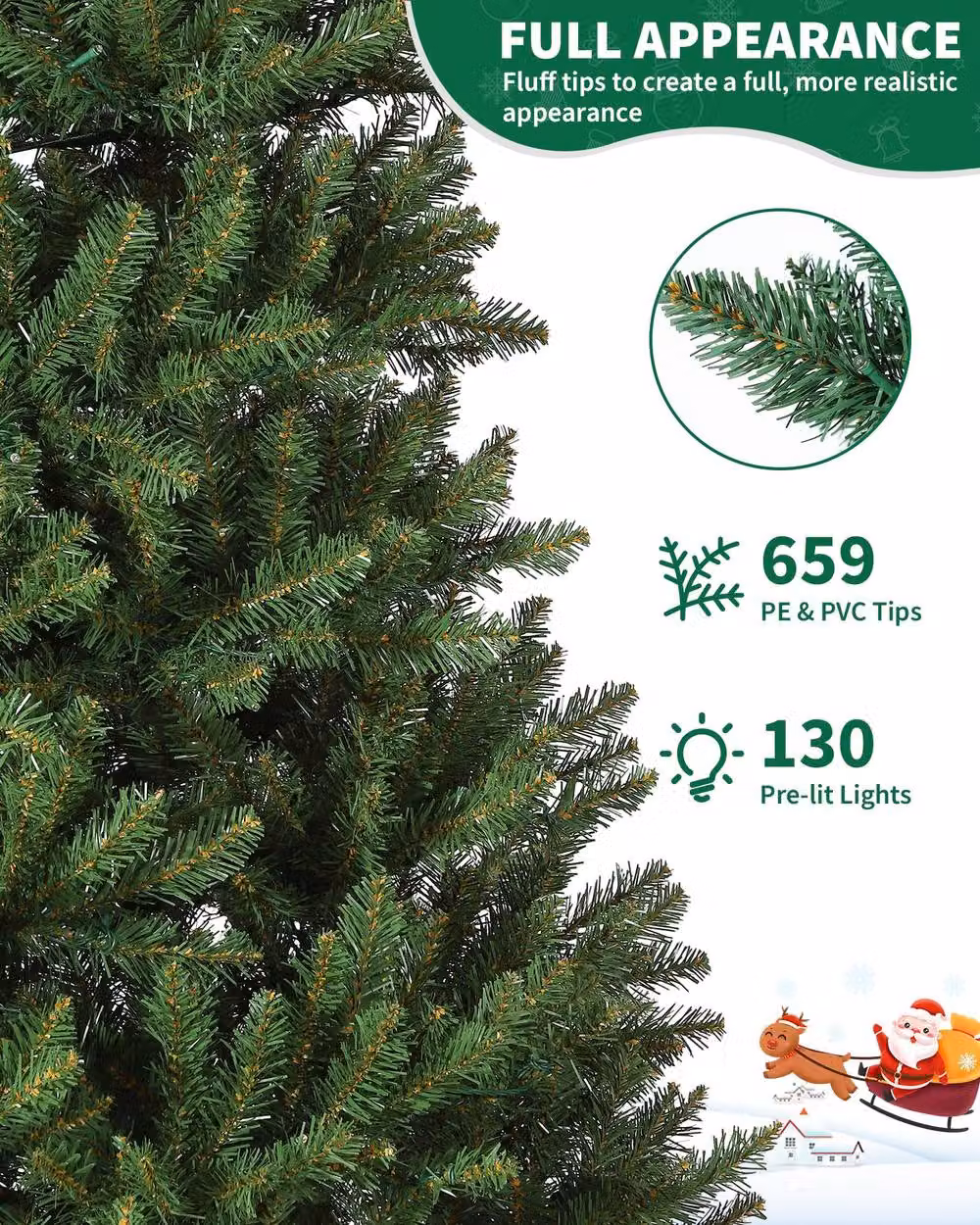 London Boutique 4.5ft Pre-Lit Artificial Christmas Fir Tree in Green – 8