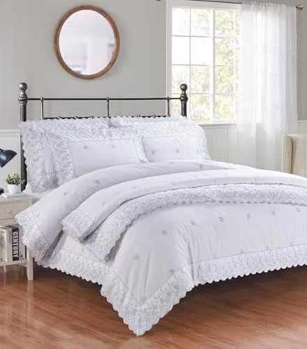 Rapport Home Gabrielle Vintage Floral Duvet Set in Silver and White, Polycotton, Duvet Cover 90 x 200 cm and Pillowcase 50 x 75 cm
