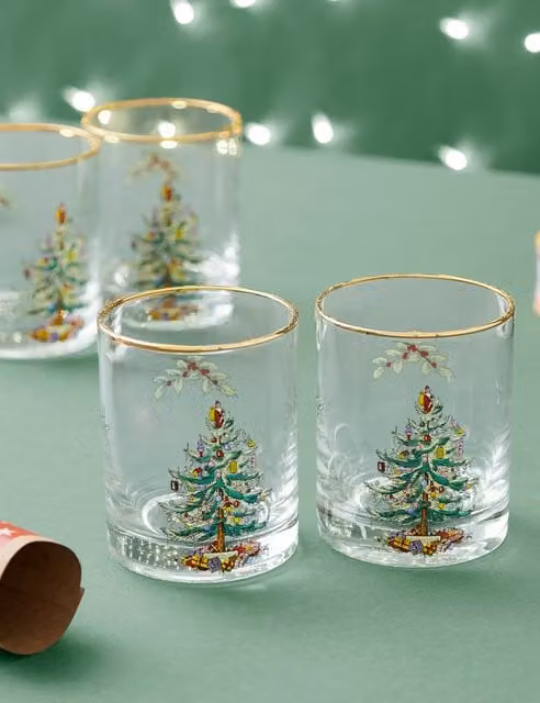 Spode Set of 4 Multicolour Transparent Glass Christmas Tree Tumblers