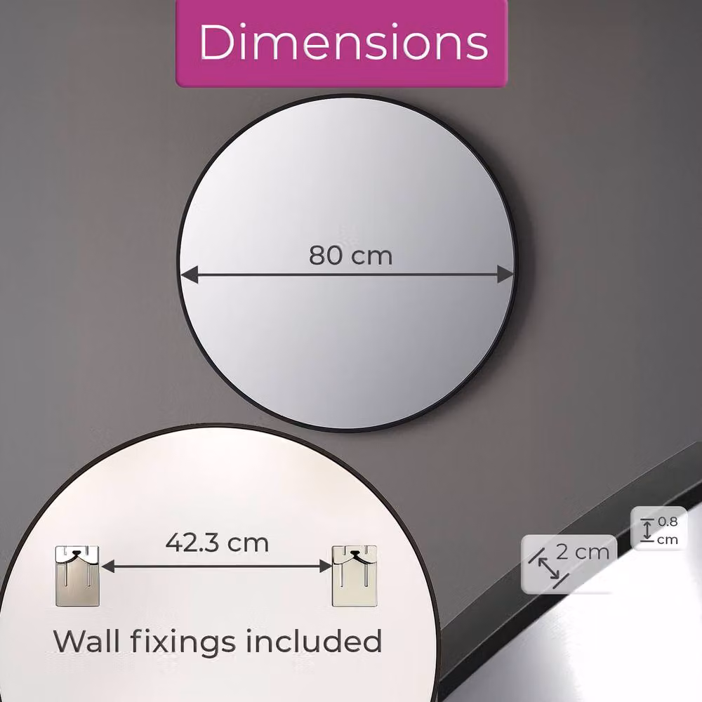Neo Black Nordic Round Metal Frame Wall Mirror, Black, W/D/H: 70 x 70 x 1 cm – 4
