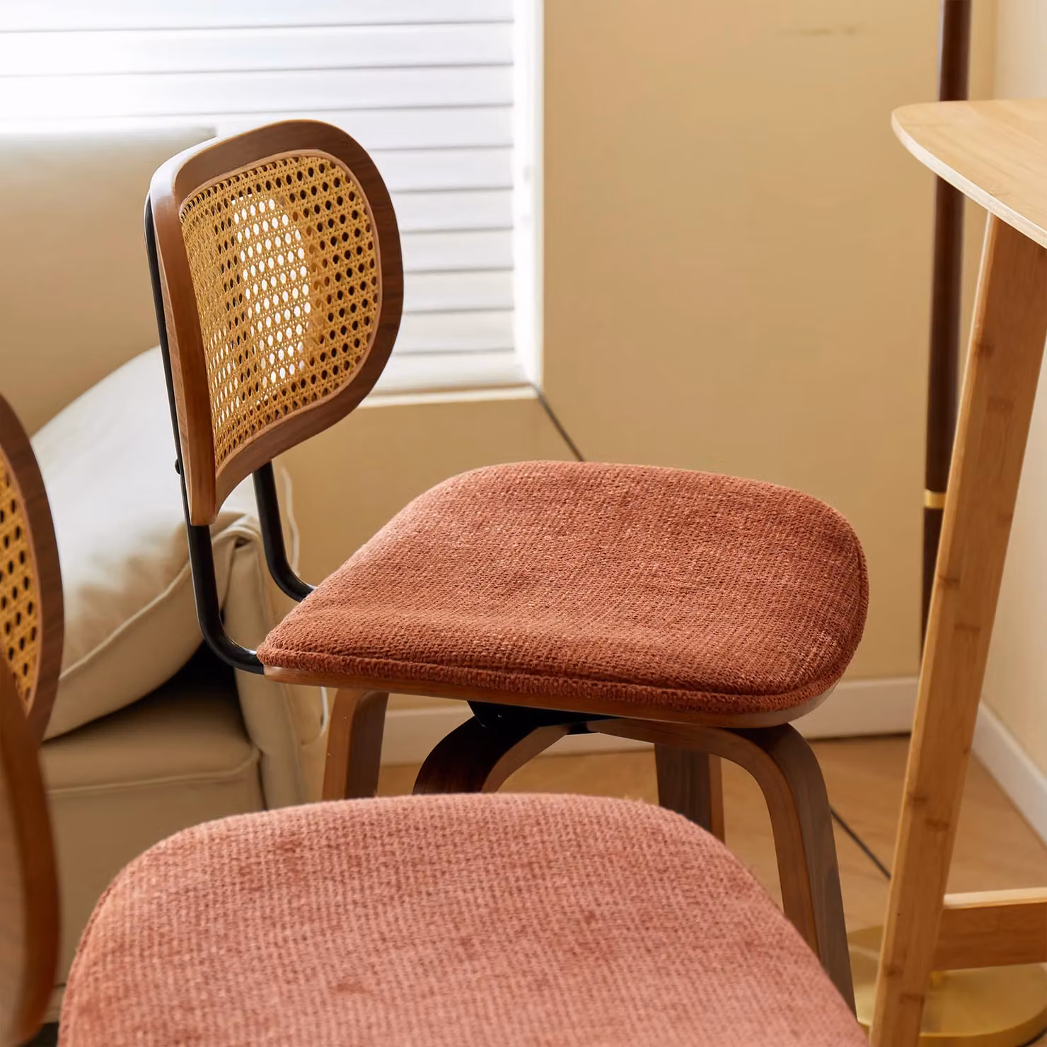 Nordlys Set of 2 Scandinavian Style Ash Wood and Rattan Bar Stools in Black and Brown – 3
