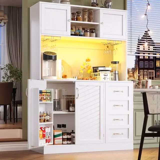 Matteo White Modern LED Sideboard Storage Cabinet with Integrated Lighting