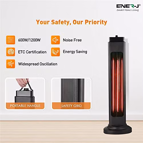 ENERJ Portable Infrared Heater in Black with 600W and 1200W Dual Mode Carbon Heating Element – 5