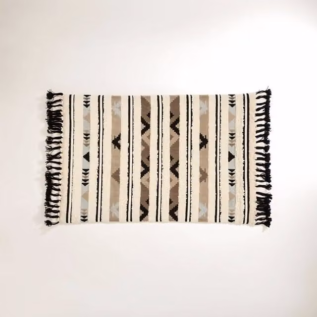 Orsina Large Tribal Rug in Black and White, Handcrafted Woven Wool and Cotton Ethnic Area Rug, W/D/H: 240 x 150 x 1 cm – 1