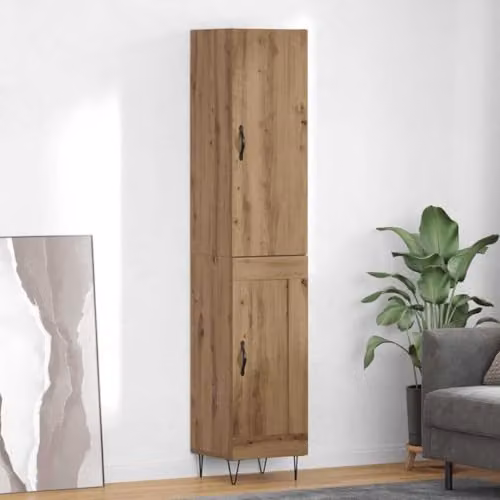 vidaXL Modern Highboard in Oak and Brown with Hinged Doors, W/D/H: 34.5 x 34 x 90 cm – 2