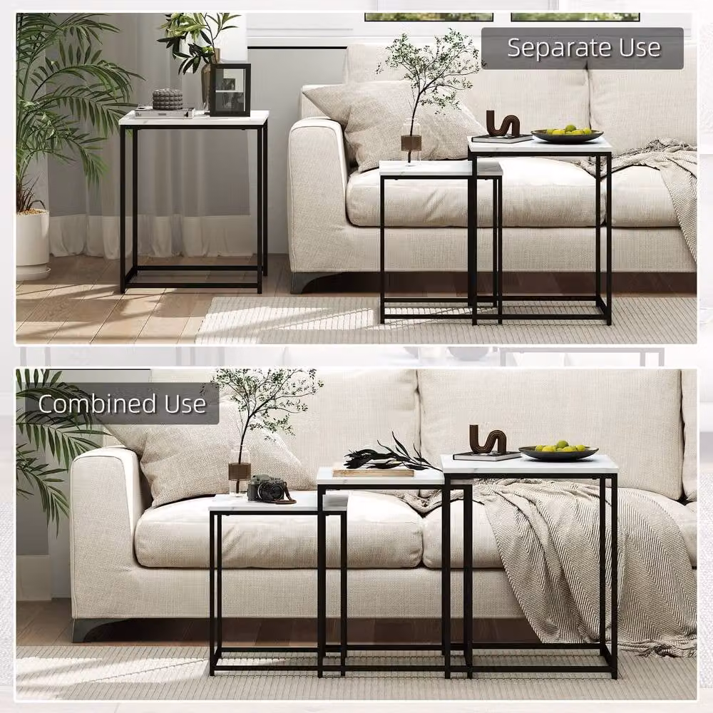 HOMCOM Set of 3 Nesting Coffee Tables in White Glossy Finish – 3