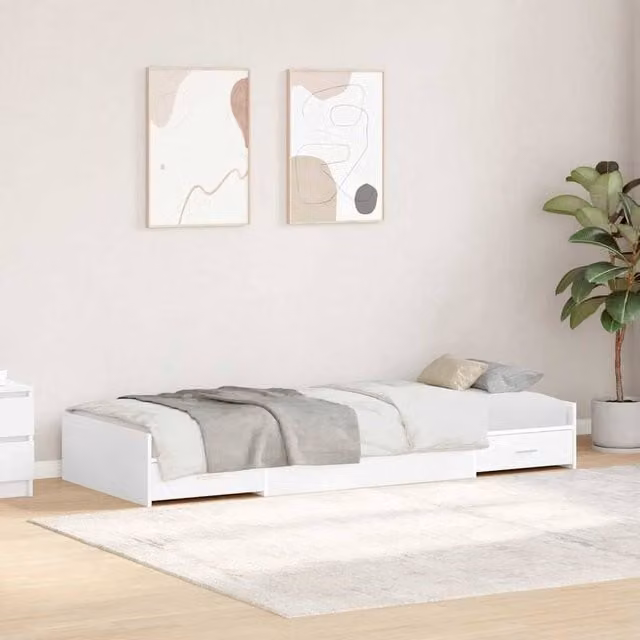 Berkfield White Storage Bed Frame with Drawers, W/D/H: 80 x 200 cm