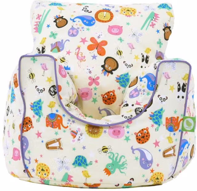 Bean Lazy Party Animals Cotton Bean Bag Arm Chair for Toddlers in Light Beige Animal Print