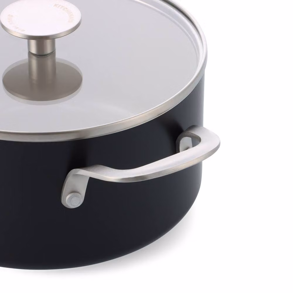 KitchenAid Aluminium Ceramic Non-Stick Casserole Dish with Glass Lid, Black, Diameter: 24 cm – 5