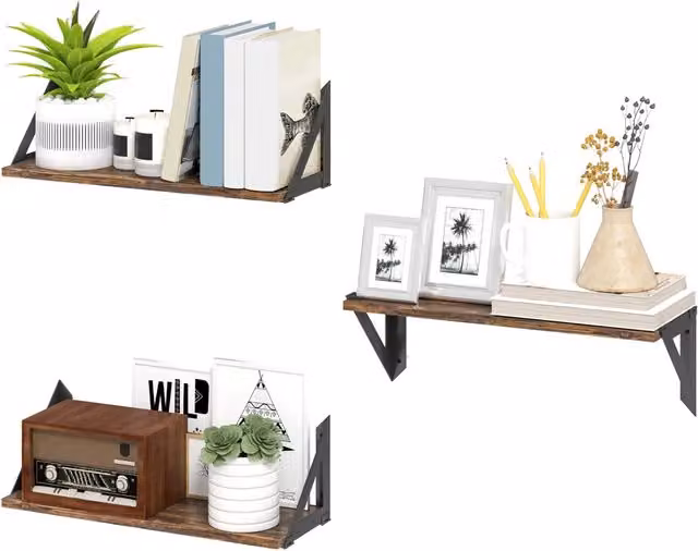 Furnold 3-Piece Industrial Reversible Floating Wall Mounted Shelves in Rustic Brown