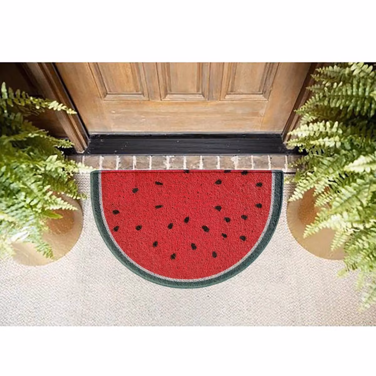 Nicoman Semicircular Spaghetti Loofah Doormat, Watermelon Design in Red, W/D/H: 70 x 44 cm – 4