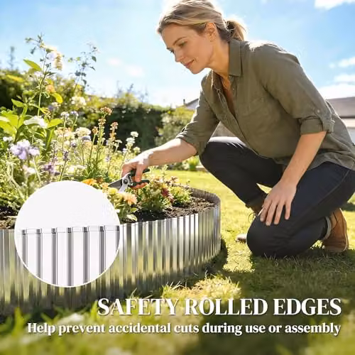 Outsunny Silver Galvanised Steel Metal Garden Edging Border – 4