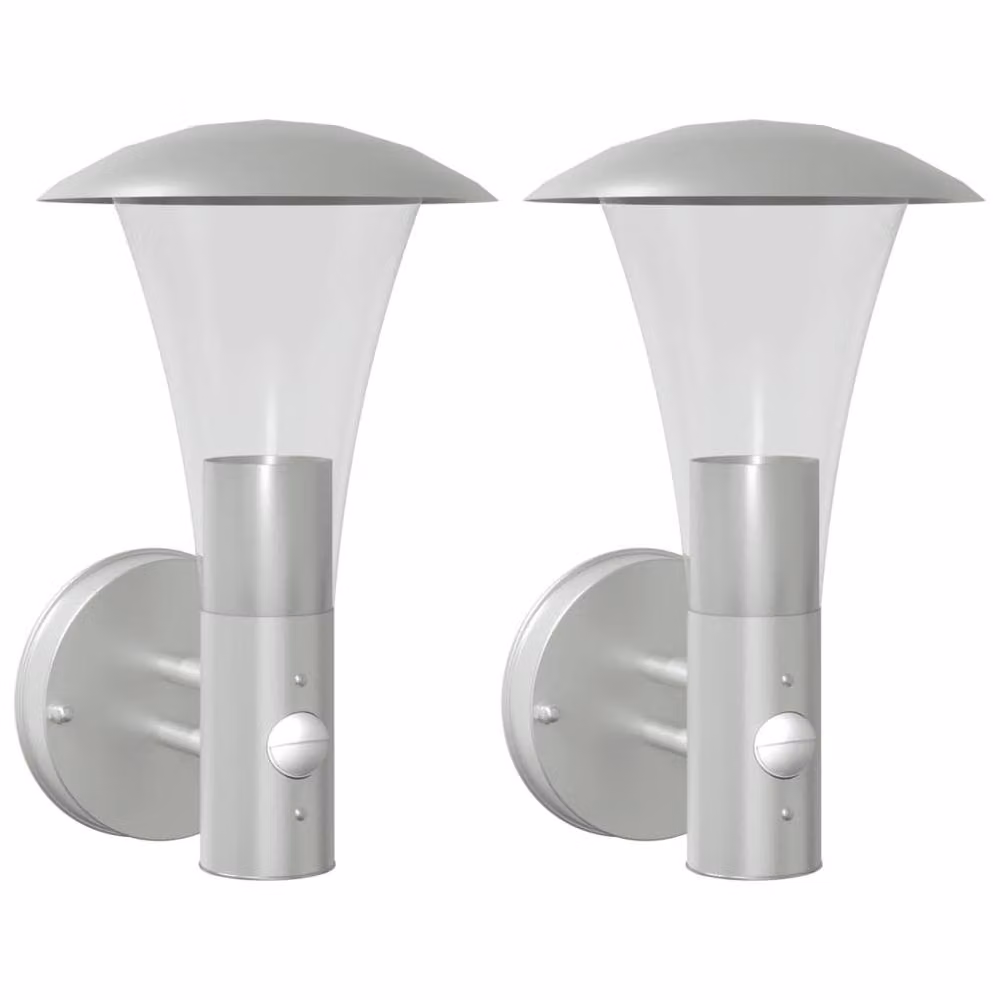 Berkfield Home Set of 2 Silver Stainless Steel Outdoor Wall Lights with Motion Sensor – 1