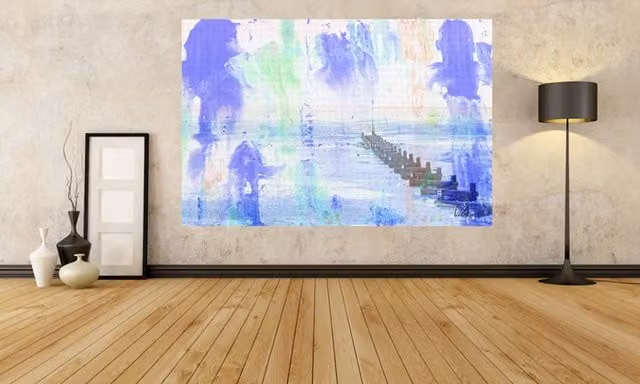 Benjamin Tate Design LTD Beach Blue Abstract Graphic Art Canvas Wall Decor, Blue, 46 cm