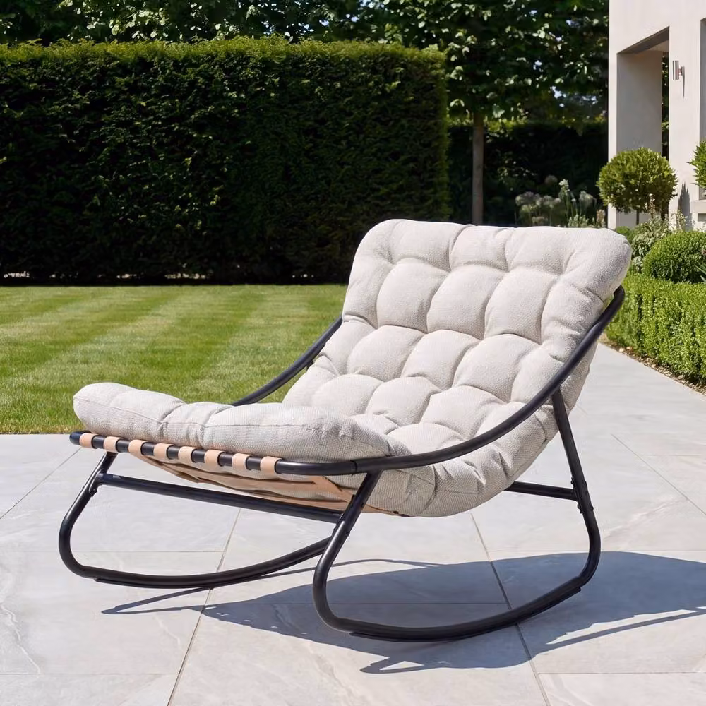 Artemis Home Solace Outdoor Rocking Chair in White and Black Metal – 2