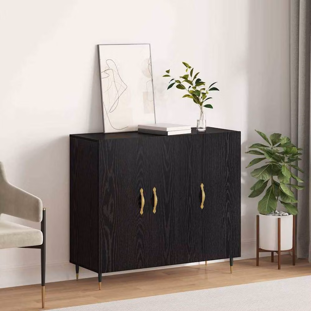 Berkfield Home Black Matt Sideboard with Storage Door, W: 90 cm, D: 34 cm, H: 80 cm – 2