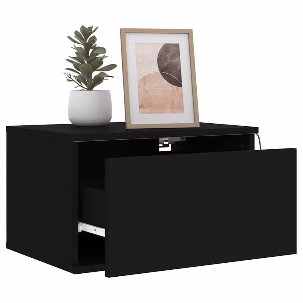 Berkfield Home Set of 2 Black Wall-mounted Bedside Cabinets with Integrated LED Lighting, W/D/H: 36 x 30 x 50 cm – 2