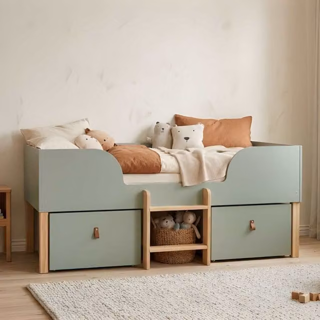Noa and Nani Arvid Shorty Cabin Bed Captains Low Midsleeper with Storage in Forest Green