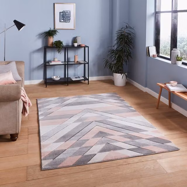 Think Rugs Terrys Geometric Modern Rectangular Rug, Grey and Multicolour, W: 80 cm, L: 150 cm