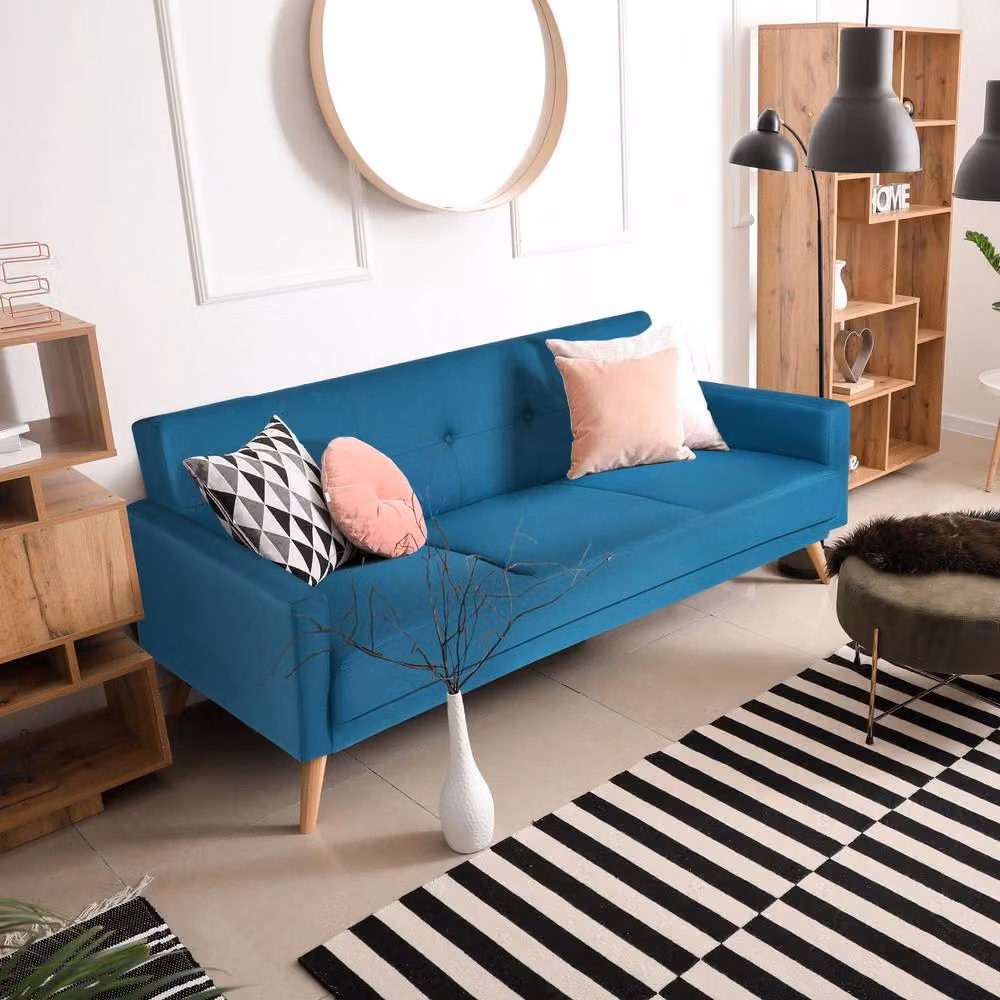 Bravich LTD Narvik 3 Seater Click Clack Sofa Bed in Blue Fabric with Solid Wood Frame W/D/H: 204 x 113 x 87 cm – 3