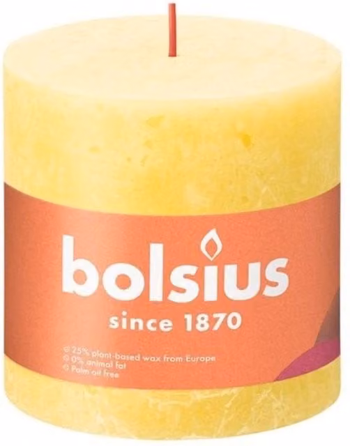 Bolsius Rustic Shine Pillar Candle in Sunny Yellow, Diameter: 10 cm, Height: 10 cm