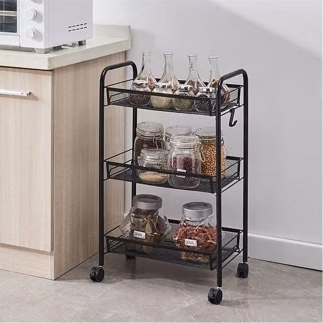 Nordara 3 Tier Narrow Storage Trolley Cart in Matt Black Metal for Kitchen or Bathroom, W/D/H: 26.0 x 15.87 x 63.0 cm – 1