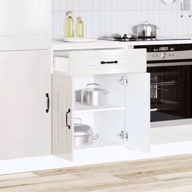 Berkfield Home Kalmar Kitchen Base Cabinet in High Gloss White Engineered Wood, H 81.5 x W 60.0 x D 46.0 cm – 1