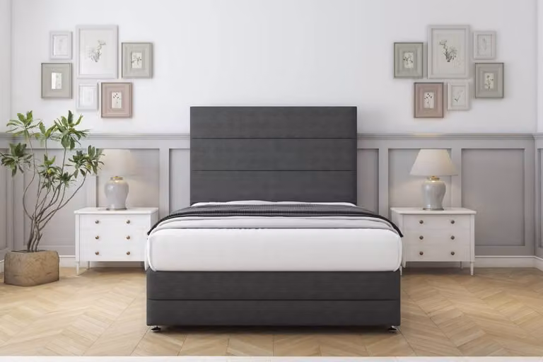 Sloomy Monaco Dumfries Small Double Divan Set with 26 inch Headboard and Footboard in Dark Grey, W/D/H: 120 x 200 cm