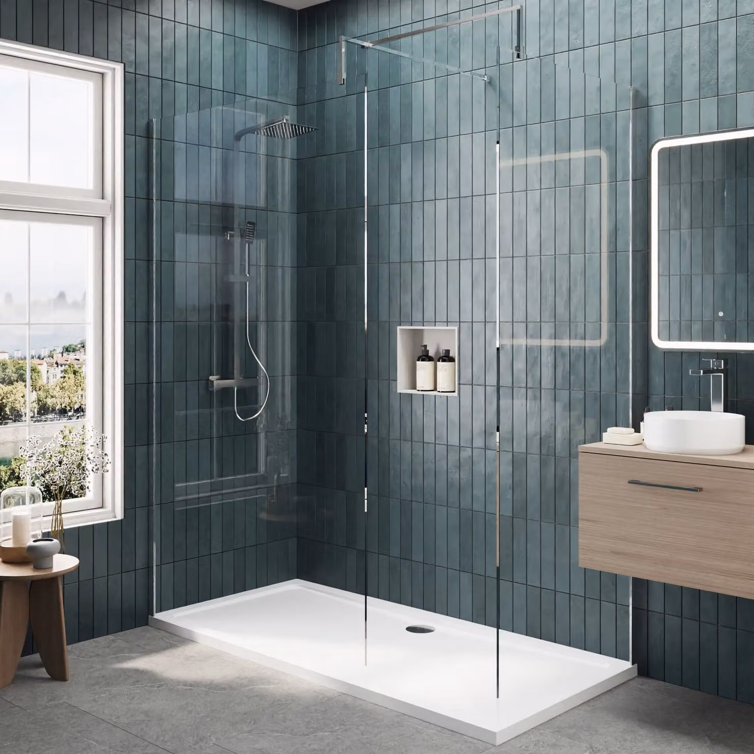 Balterley Walk-in Wetroom Screen and Tray Set with 8mm Clear Glass and Silver Chrome Profile, W: 1700 mm, D: 800 mm – 1
