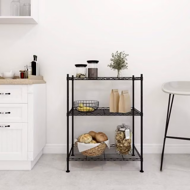 Berkfield Home 3-Tier Metal Storage Rack in Black, W/D/H: 60 x 35 x 76 cm