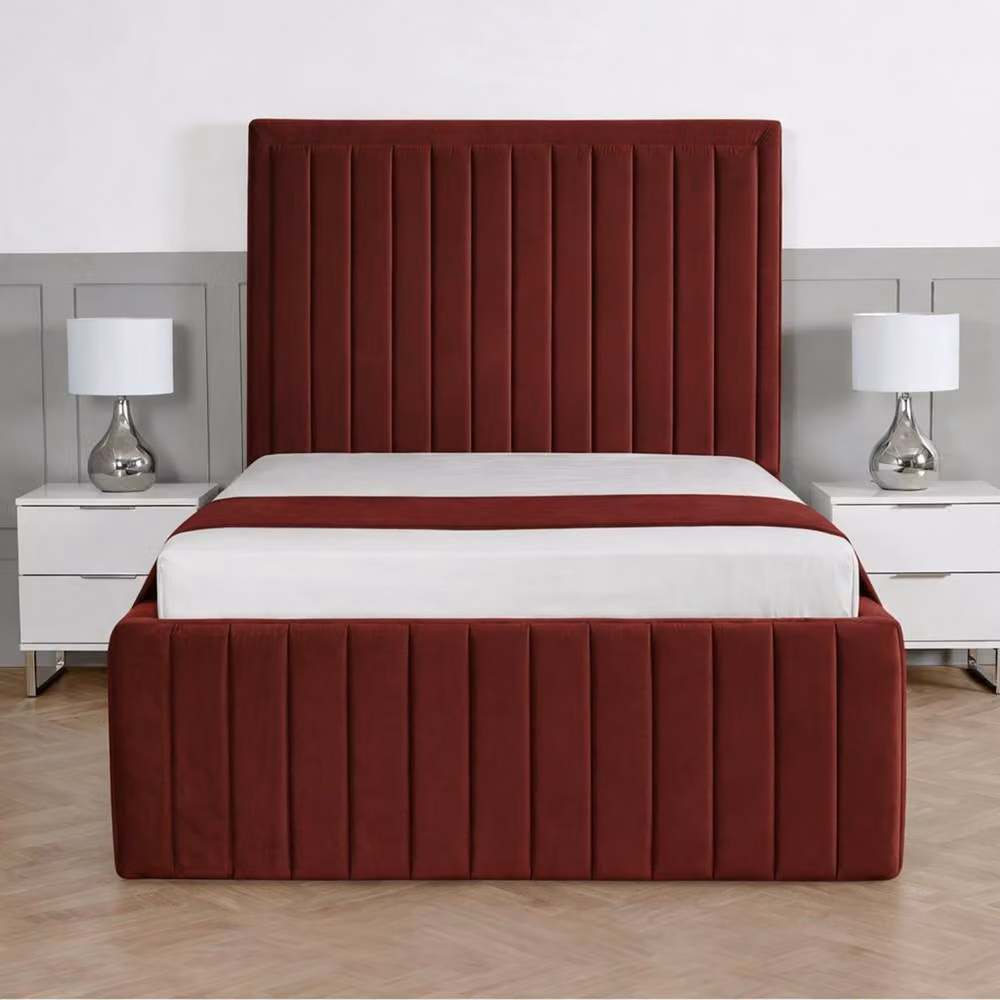 Living Comfort Bedz Saint Germain Upholstered Velvet Gas Lift Storage Bed in Red, Size: Double (140 x 200 cm) – 2