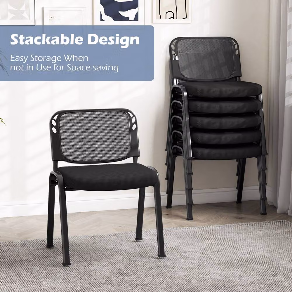 Costway Set of 2 Stackable Black Fabric Meeting Room Chairs with Backrest – 5