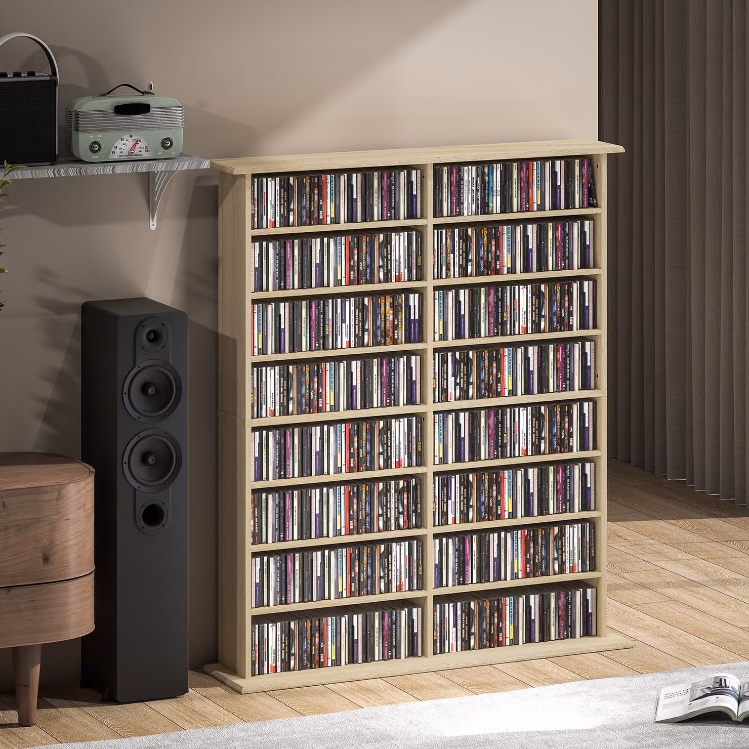 HOMCOM 16-Compartment Modern Media Shelf with Adjustable Shelves in Brown Wood Finish, W/D/H: 126.3 x 30.0 x 106.5 cm – 5
