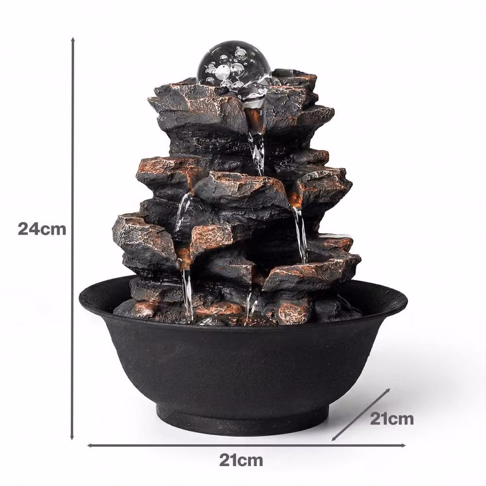 Spector Tabletop Water Feature Fountain with LED Glass Ball in Brown – 2