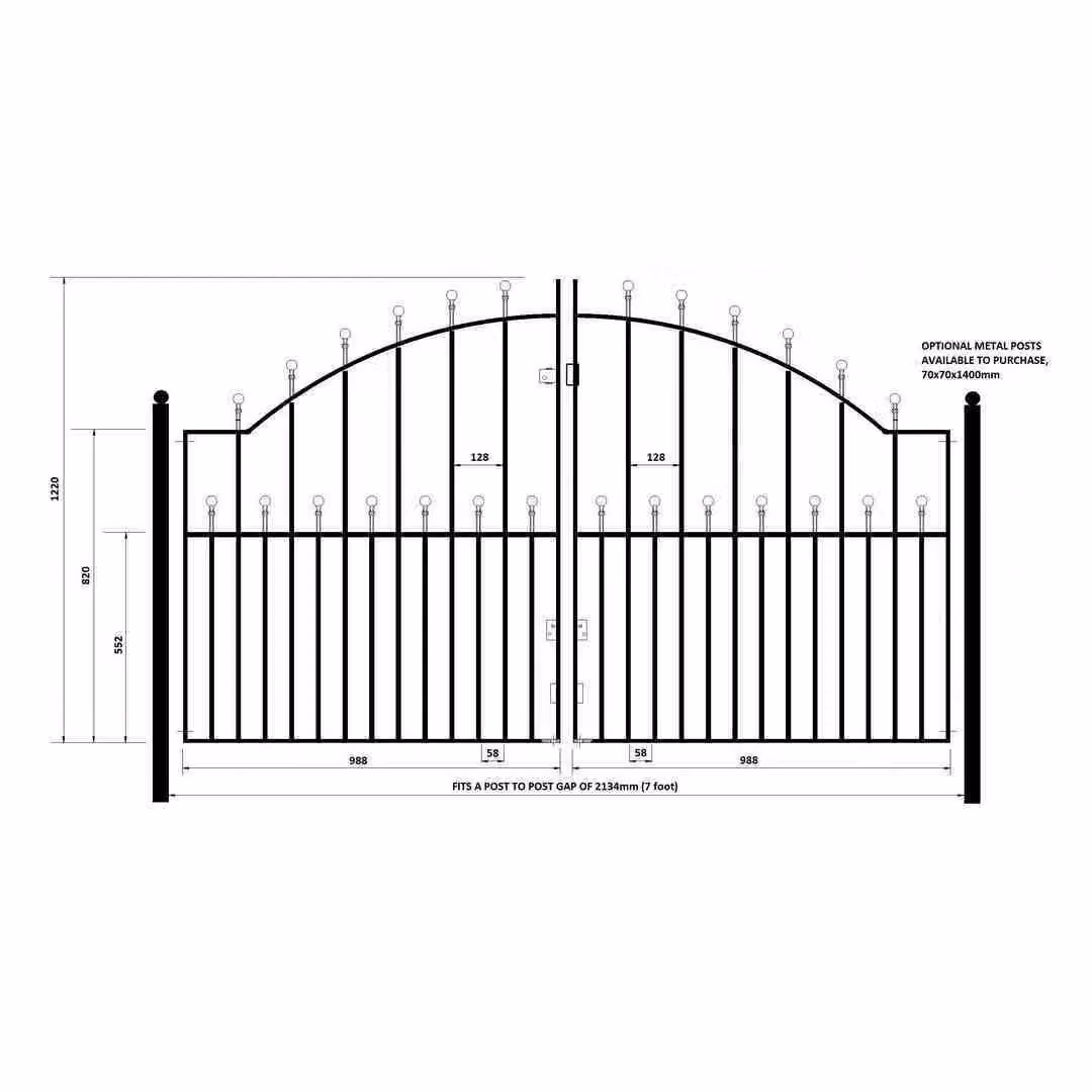 Burbage Iron Craft Manor Ball Top Arched Double Driveway Gate in Black, W: 213.4 cm, H: 122.0 cm – 2