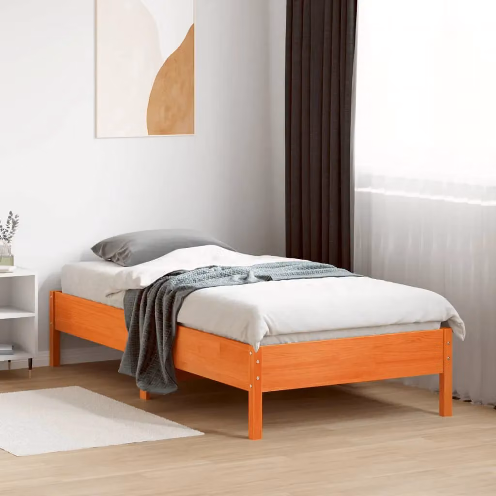 Berkfield Home Single Solid Wood Pine Bed Frame in Wax Brown, W/D/H: 90 x 190 cm – 2