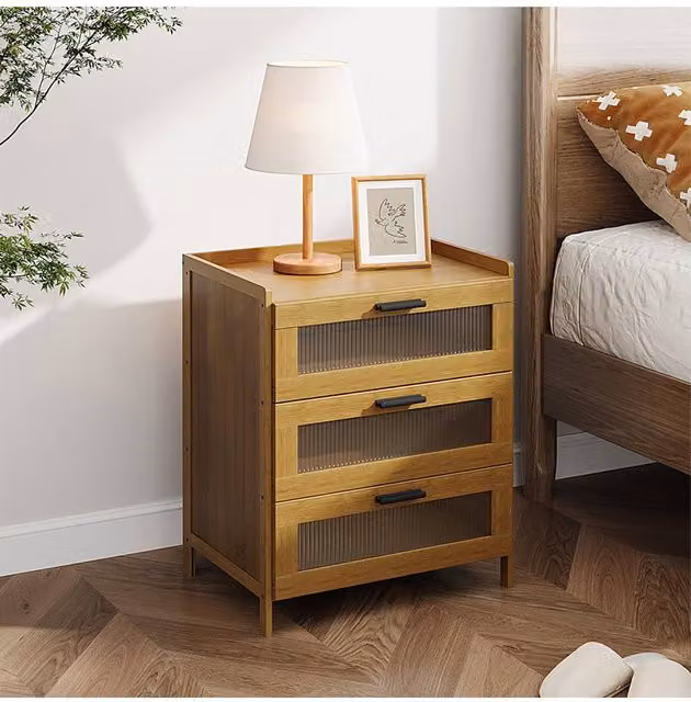 Living and Home 3-Drawer Narrow Bamboo Bedside Table in Brown and Black
