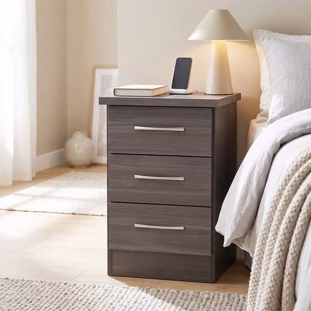 Seconique Nevada 3 Drawer Bedside Table in Black, W: 40 cm, D: 40 cm, H: 61 cm – 5