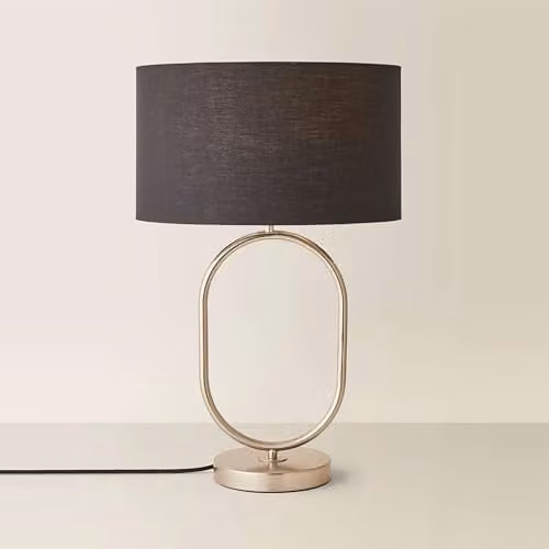 ValueLights Antonia Oval Table Lamp with Black Fabric Drum Shade and Brushed Chrome Finish – 1