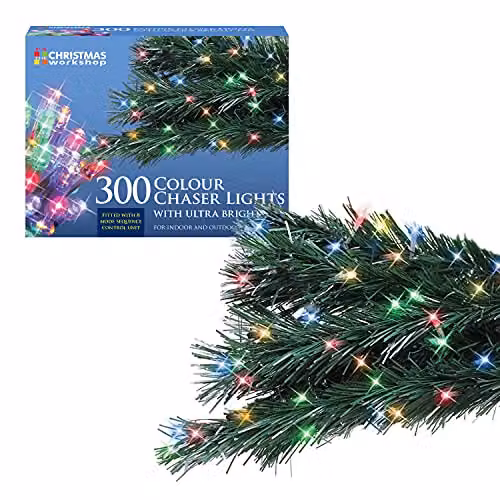 The Christmas Workshop 300 Multi-Coloured LED Chaser Fairy Lights, 20.9 Metres, 8 Light Modes