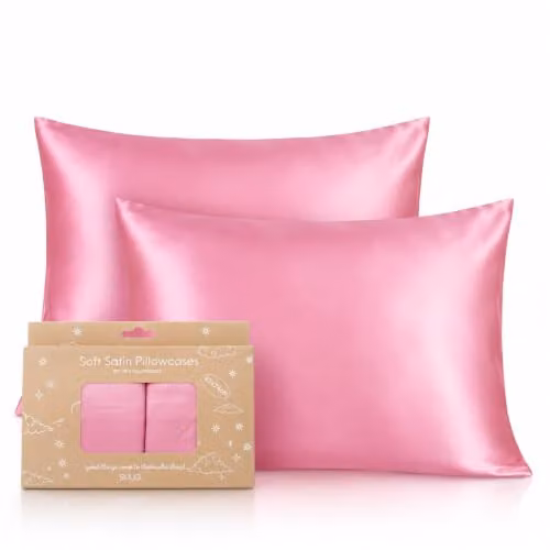 SMUG 2 Pack Mako Satin Pillowcases in Pink with Envelope Closure