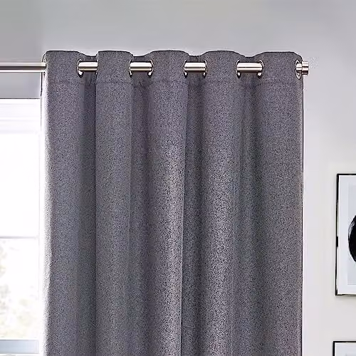 Riva Home Furn Blackout Eyelet Curtains, Thermal Insulating, Grey/Black, Width: 229 cm, Drop: 183 cm – 2
