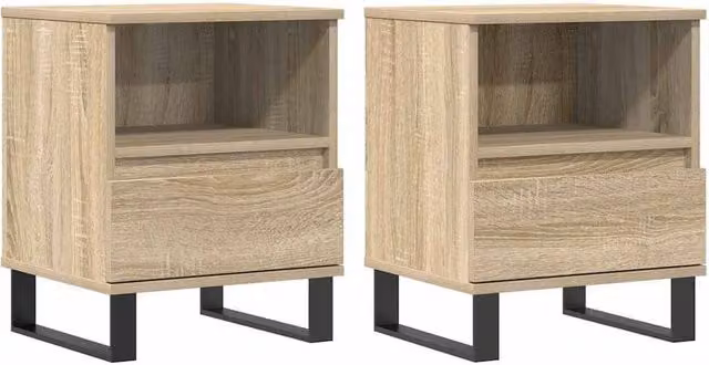 Berkfield Home Set of 2 Sonoma Oak Bedside Cabinets in Light Tan, W/D/H: 40 x 35 x 50 cm