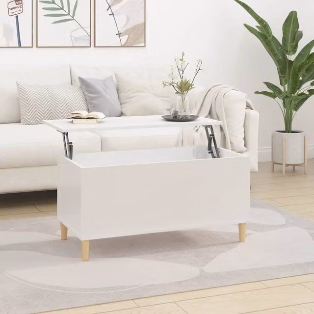 Berkfield Home Modern Rectangular Coffee Table in Glossy White, W/D/H: 90 x 44.5 x 45 cm