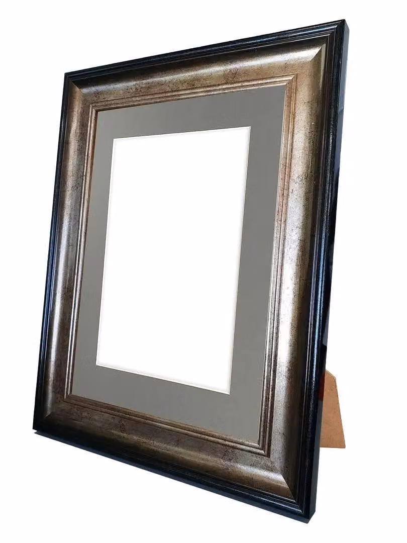 Frames & Mirrors 4U Scandi Black and Gold Rectangular Picture Frame with Dark Grey Mount for 9 x 7 Inch Images – 3