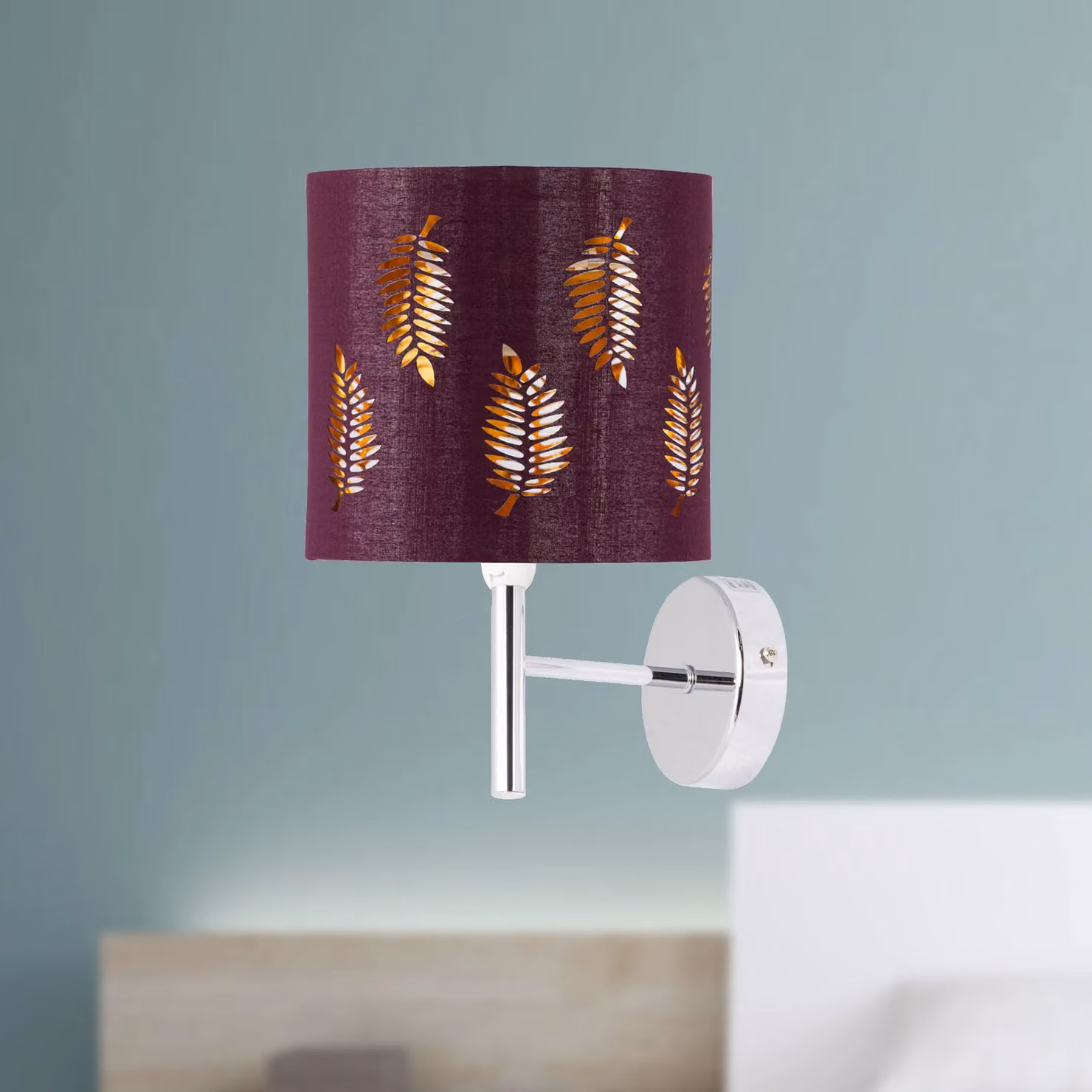 First Choice Lighting Brea Chrome Wall Light with Burgundy Fabric Shade – 2