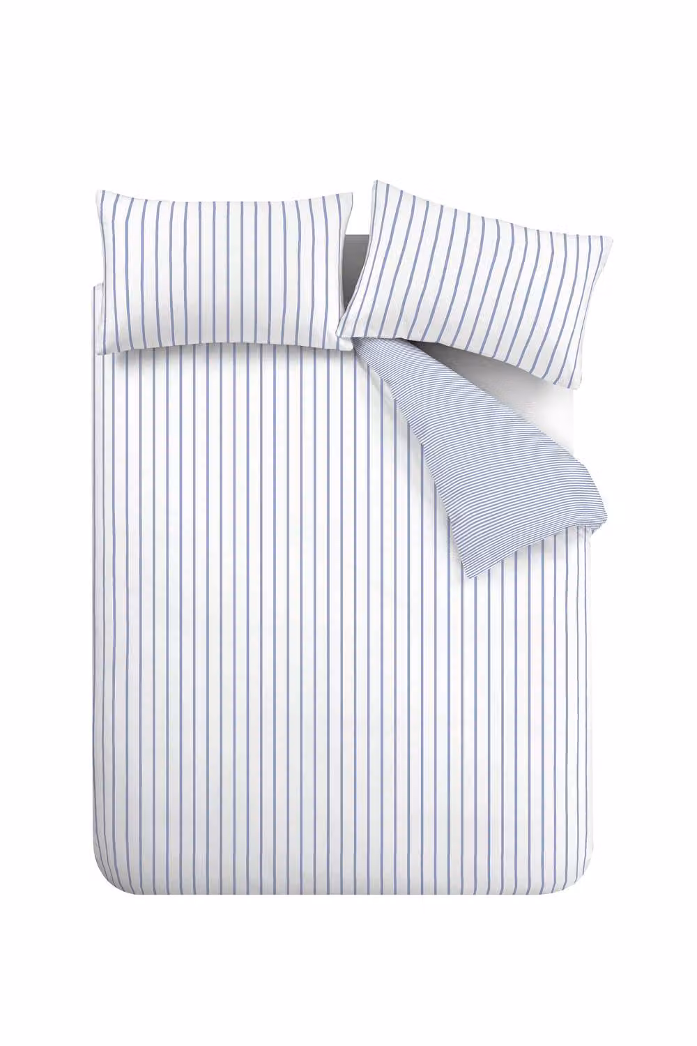 Bianca Hampton Stripe 200 Thread Count Cotton Percale Reversible Single Duvet Cover and Pillowcase Set, Blue, Duvet Cover: 135 x 200 cm, Pillowcase: 50 x 75 cm – 2