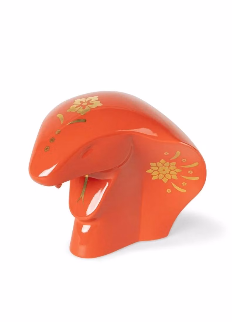 Lladró The Snake Porcelain Tabletop Sculpture in Red and Gold